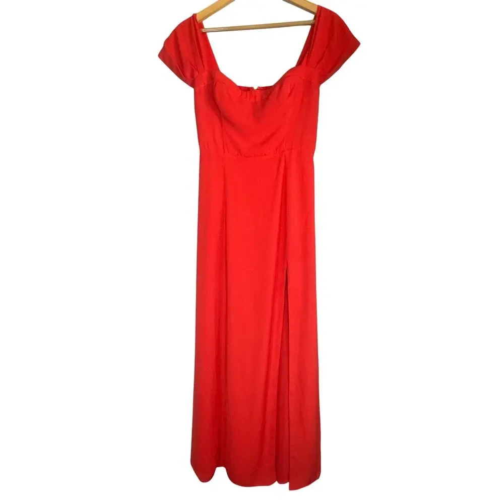 Abercrombie & Fitch Off Shoulder Maxi Dress Slit Camille Womens Small Red Orange